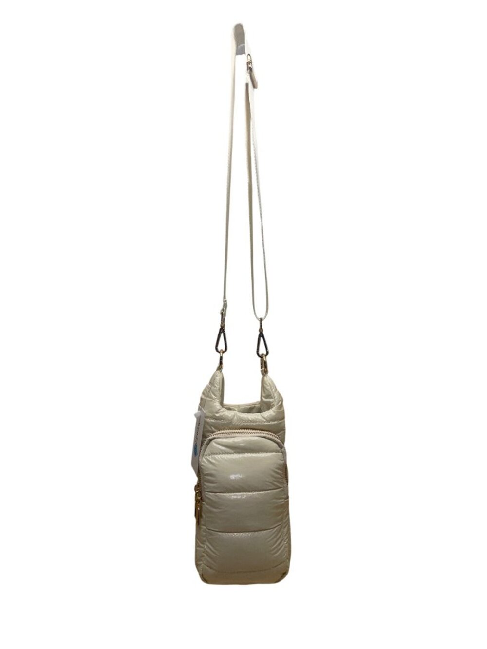 WanderFull Women’s Ivory Glossy Quilted Crossbody Hydrobag With Adjustable Strap